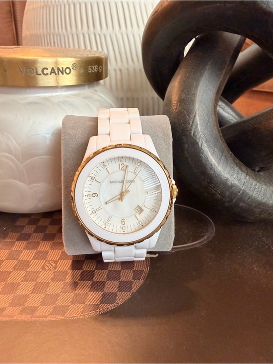 Michael Kors Accessories - Michael Kors White and Gold Ceramic Watch with Mother of Pearl Dial